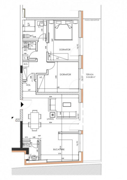 Apartament 3 camere Semicentral, 71 mp utili, terasa 25 mp, 2 parcari subterane