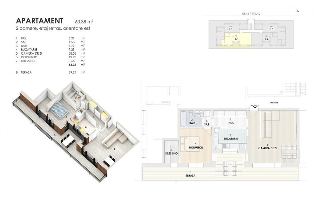 Apartament 2 camere Floresti, 64 mp utili, 30 mp terasa, finisat, parcare