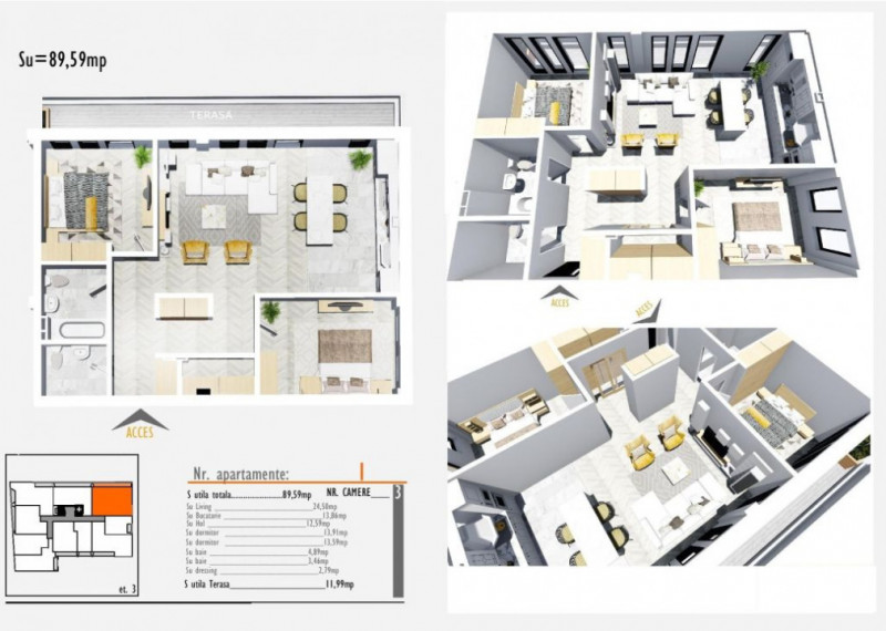 Apartament 3 camere Marasti, 89 mp utili, imobil finalizat, garaj inclus!