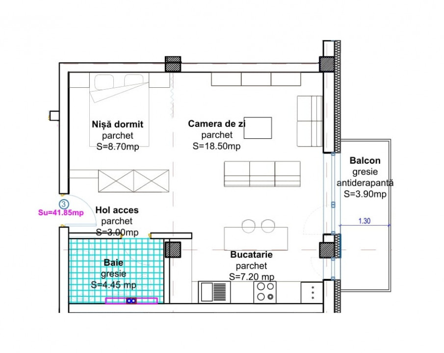 Apartament 1 camera plus nisa de dormit, ansamblu imobiliar nou in Baciu