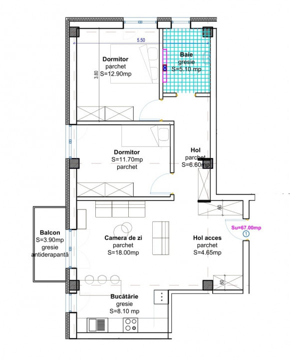 Apartament 3 camere Baciu, 67 mp utili, pret promotional