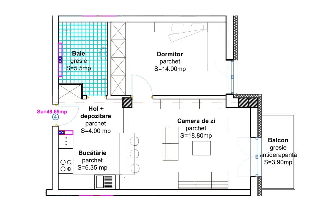 Apartament 2 camere Baciu, 49 mp utili, ansamblu imobiliar nou, pret promotional